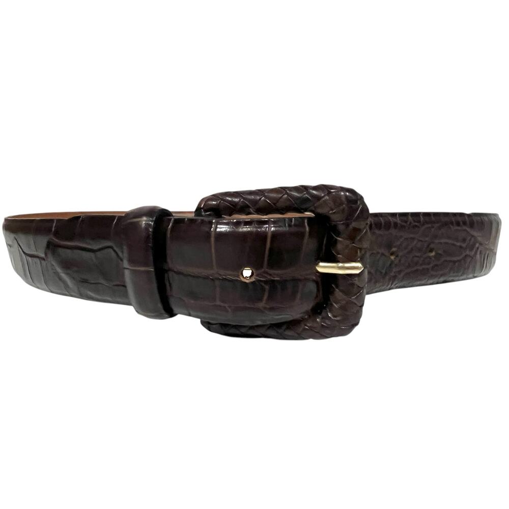 Black Croc Texture Women’s Belt Leather Made in Italy Size Large H Brand